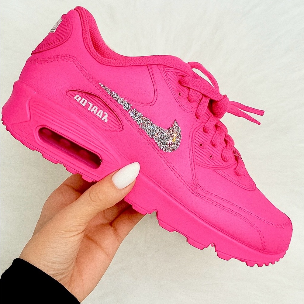 Nike Air Max 90 Fuchsia Sneakers with Custom Bling Rhinestones